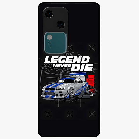 Midnight Racing Legacy Glass Case showing flat back view with sleek racing inspired artwork and glossy glass finish.