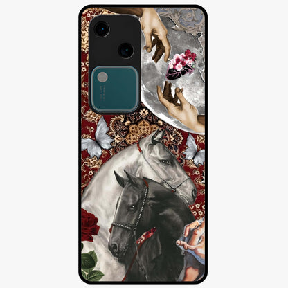 Moonlit Royal Stallion Glass Case showing flat back view with majestic horse under moonlight artwork and glossy glass finish.