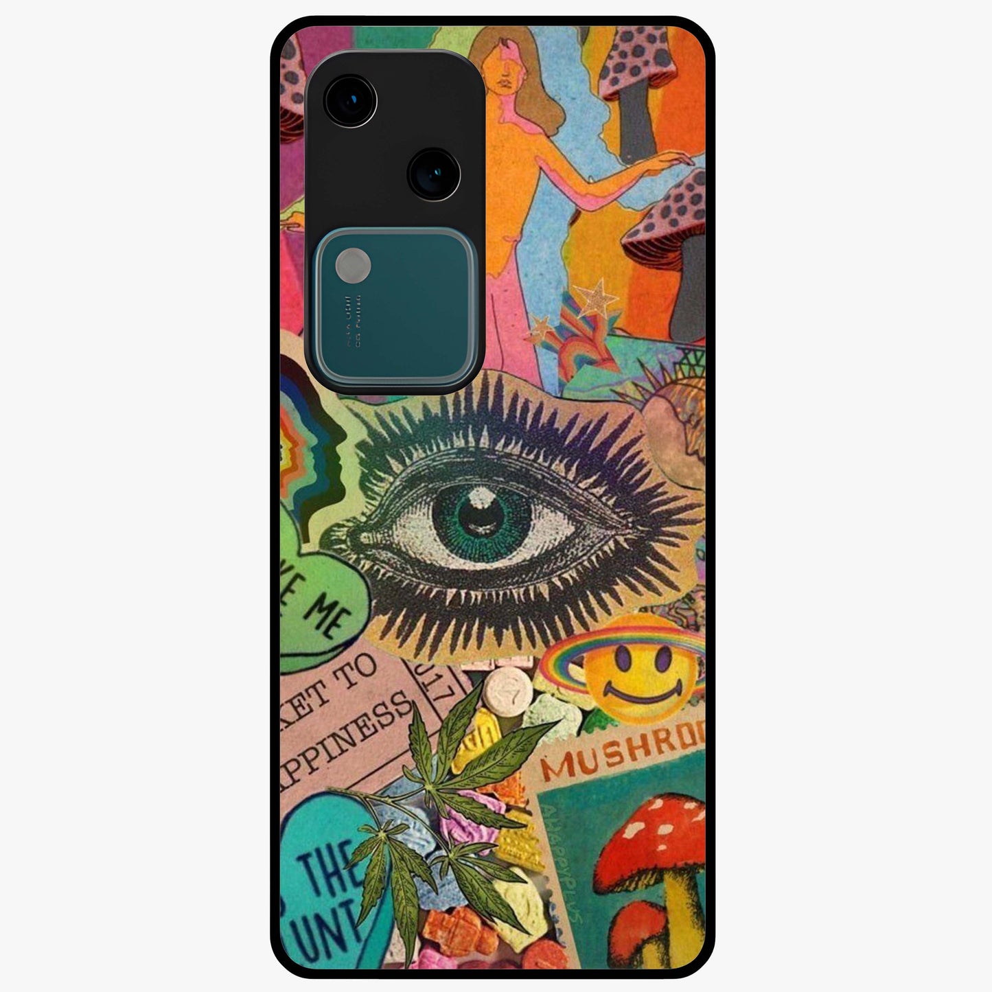 Mystic Eye Wonderland Glass Case showing flat back view with mystical eye themed artwork and glossy glass finish.