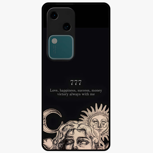 Mystic Victory Aura Glass Case showing flat back view with victory symbol artwork and glossy glass finish.