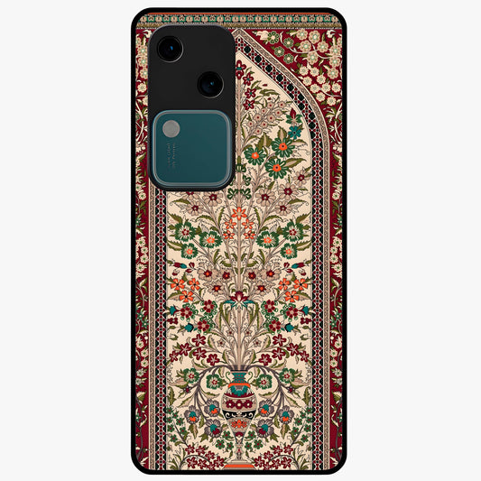 Persian Inspired Glass Case showing flat back view with ornate Persian style pattern artwork and glossy glass finish.