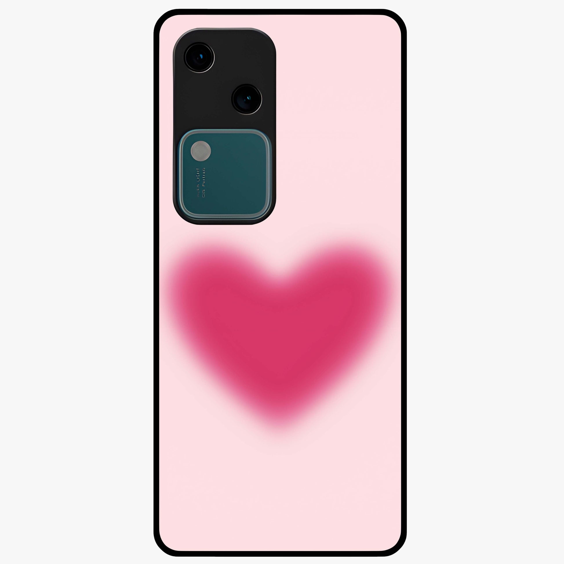 Pink Aura Heart Glass Case showing flat back view with glowing heart artwork and glossy glass finish.