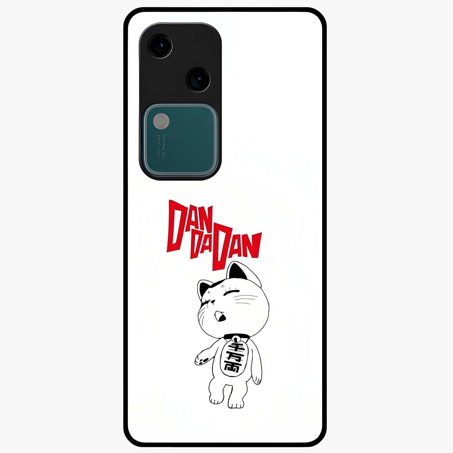 Playful Spirit Charm Glass Case showing flat back view with cheerful charm themed artwork and glossy glass finish.