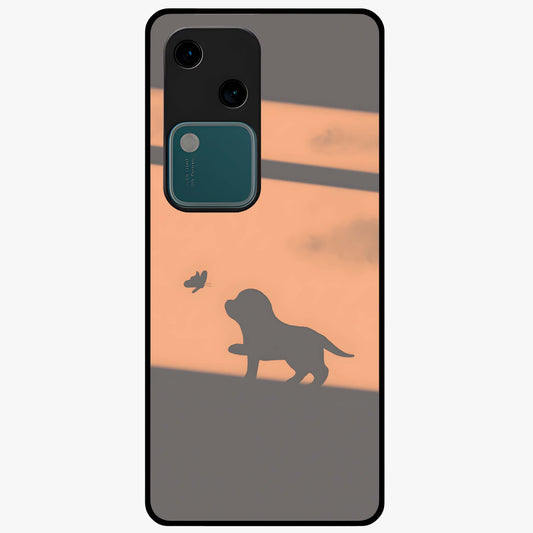 Puppy Shadow Art Glass Case showing flat back view with cute puppy shadow style artwork and glossy glass finish.