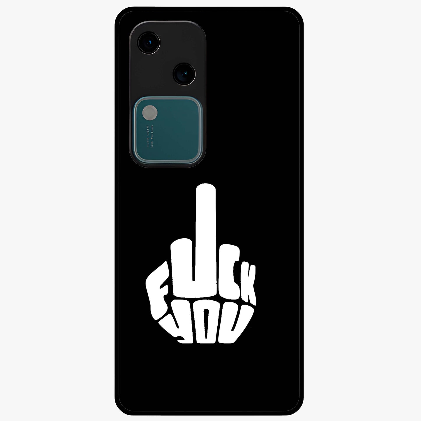 Rebel Mode On Glass Case showing flat back view with bold rebellious typography artwork and glossy glass finish.