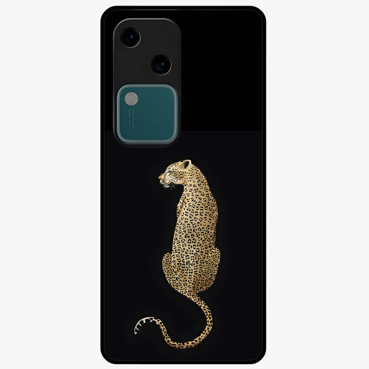 Regal Leopard Glass Case showing flat back view with bold leopard artwork and glossy glass finish.