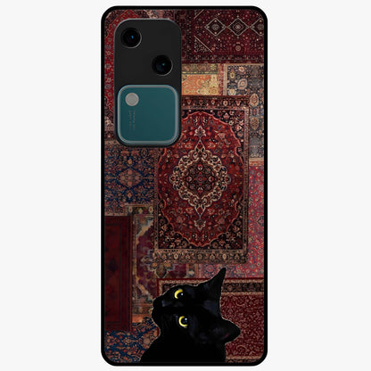 Regal Magic Cat Apple Glass Case showing flat back view with magical cat artwork holding apple and glossy glass finish.