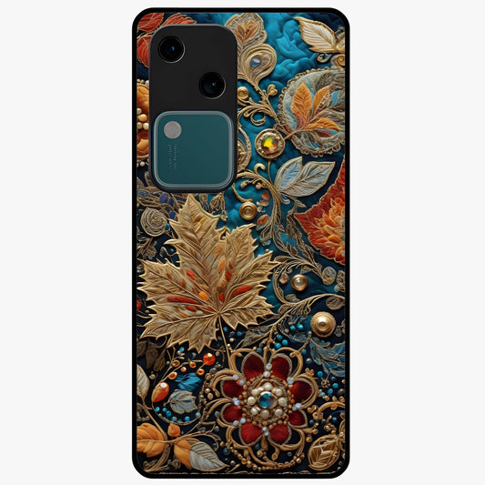 Royal Jewel Garden Glass Case showing flat back view with decorative floral garden artwork and glossy glass finish.