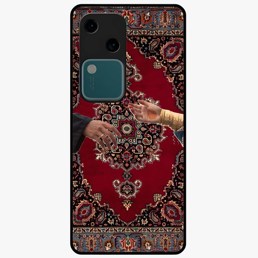 Royal Touch Reach Glass Case showing flat back view with elegant royal themed artwork and glossy glass finish.
