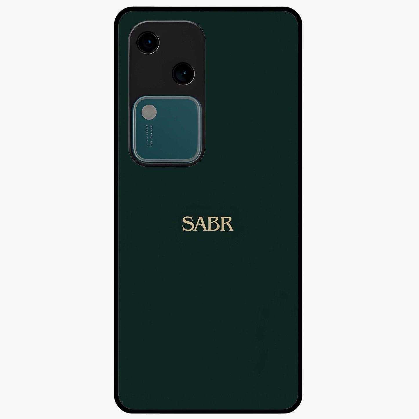 Sabr Minimal Patience Glass Case showing flat back view with minimalist typography artwork and glossy glass finish.