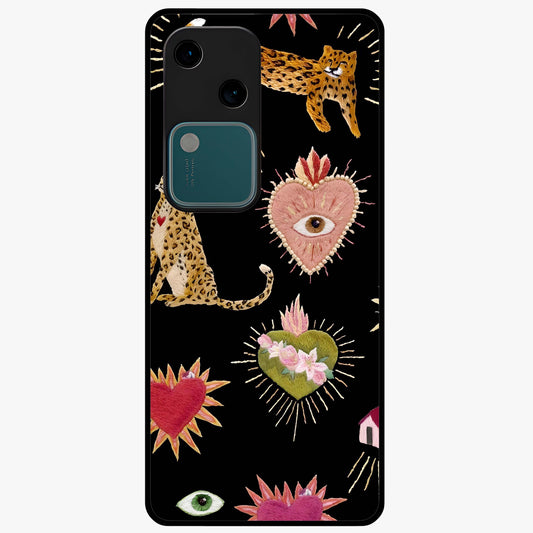 Sacred Jungle Heart Glass Case showing flat back view with jungle inspired heart artwork and glossy glass finish.