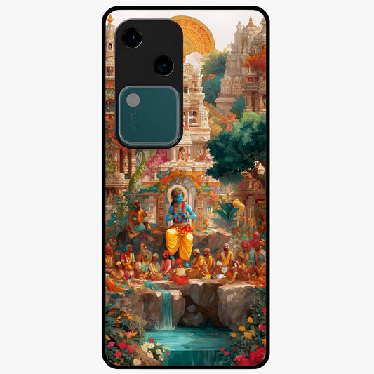 Sacred Sunlight Gods Glass Case showing flat back view with divine sunlight themed artwork and glossy glass finish.