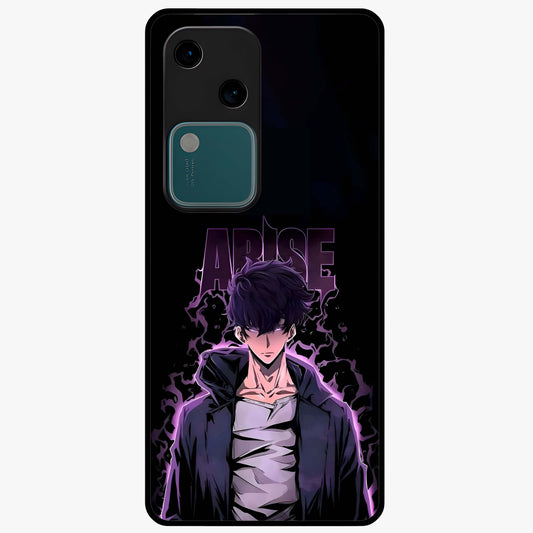 Shadow Monarch Awakening Glass Case showing flat back view with powerful dark monarch themed artwork and glossy glass finish.