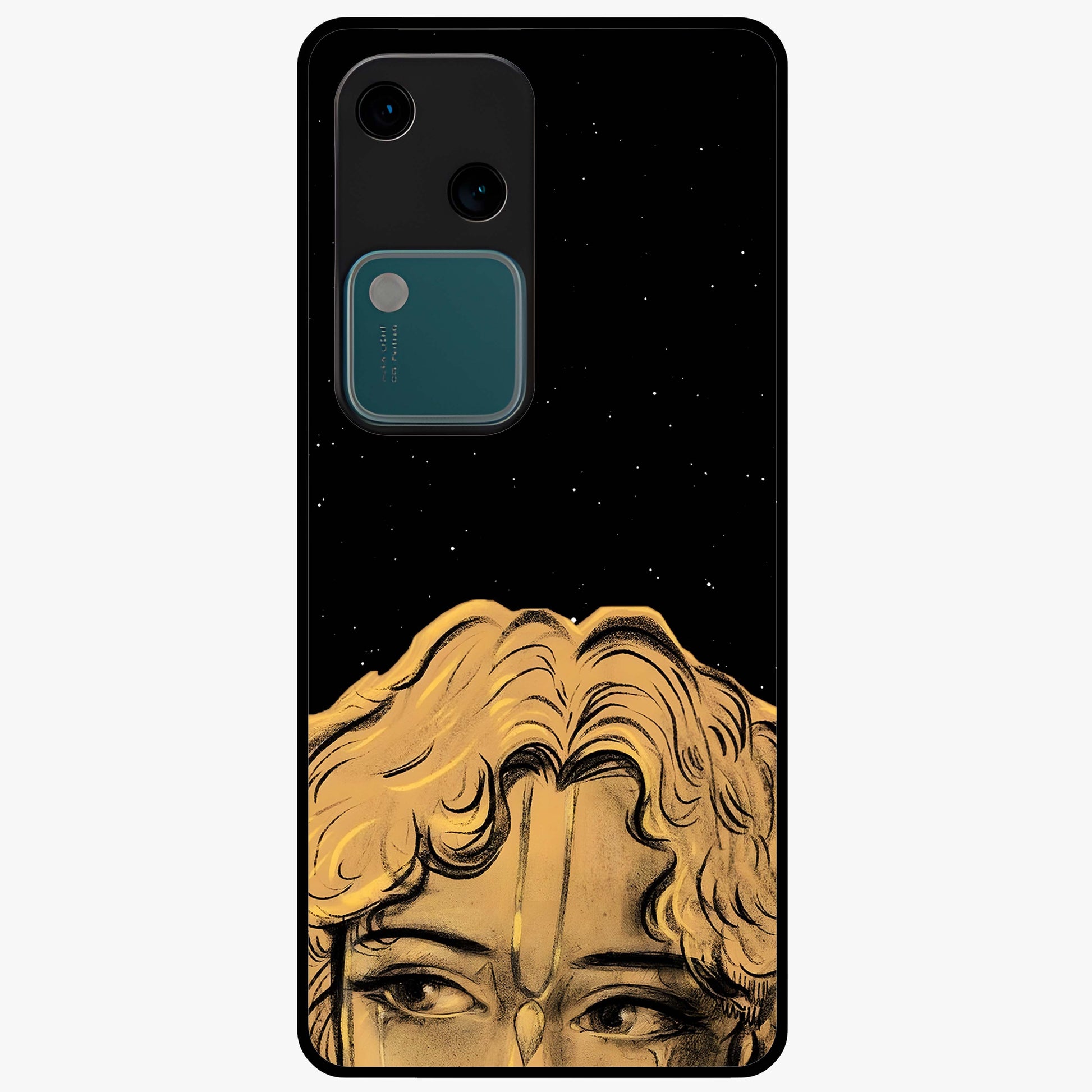 Shri Krishna Art Glass Case showing flat back view with devotional Krishna artwork and glossy glass finish.