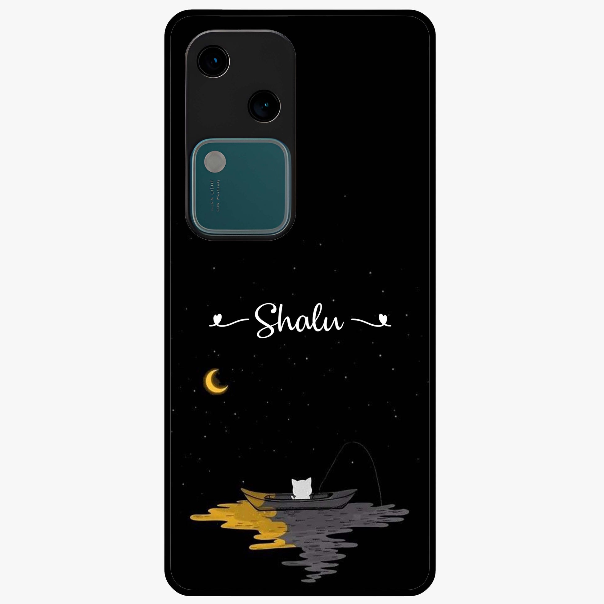 Silent Night Row Glass Case showing flat back view with calm night themed artwork and glossy glass finish.