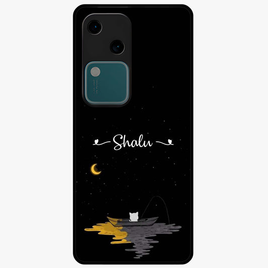 Silent Night Row Glass Case showing flat back view with calm night themed artwork and glossy glass finish.
