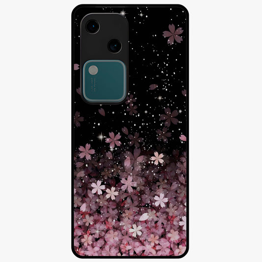 Small Starry Flowers Glass Case showing flat back view with delicate starry floral artwork and glossy glass finish.