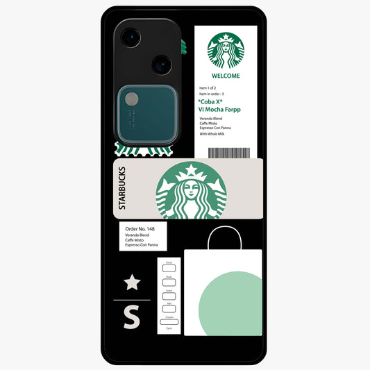 Starbucks Mocha Glass Case showing flat back view with coffee inspired artwork and glossy glass finish.