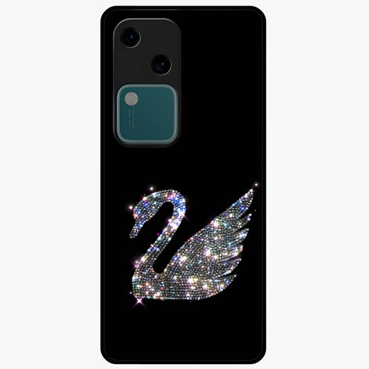 Starlit Swan Grace Glass Case showing flat back view with graceful swan artwork under starry sky and glossy glass finish.