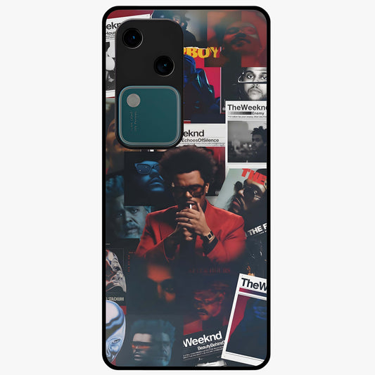 The Weeknd Glass Case showing flat back view with music inspired artistic portrait artwork and glossy glass finish.