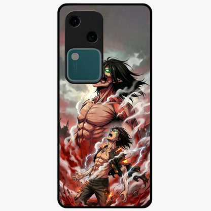 Titan Awakening Fury Glass Case showing flat back view with powerful titan inspired artwork and glossy glass finish.