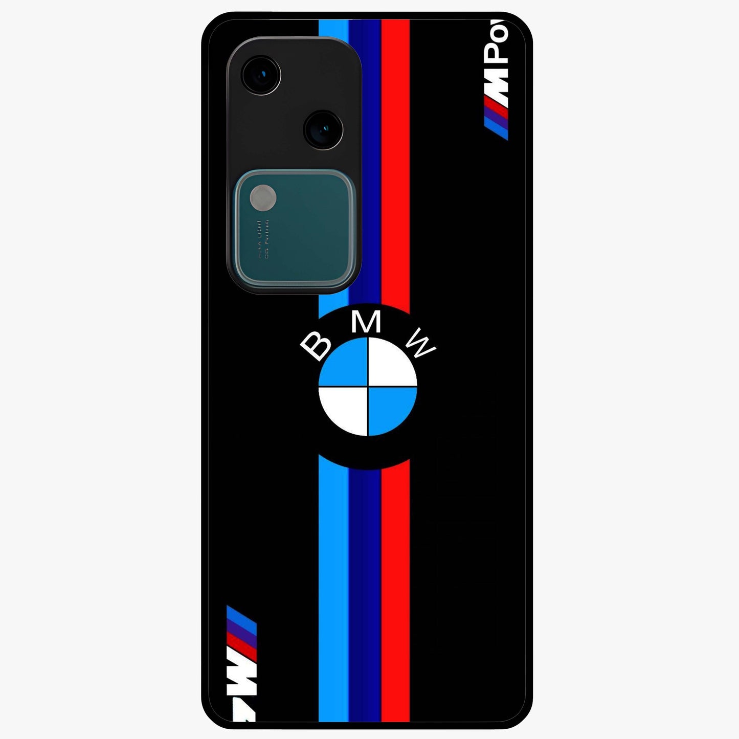 Turbo BMW Beast Glass Case showing flat back view with high performance sports car artwork and glossy glass finish.
