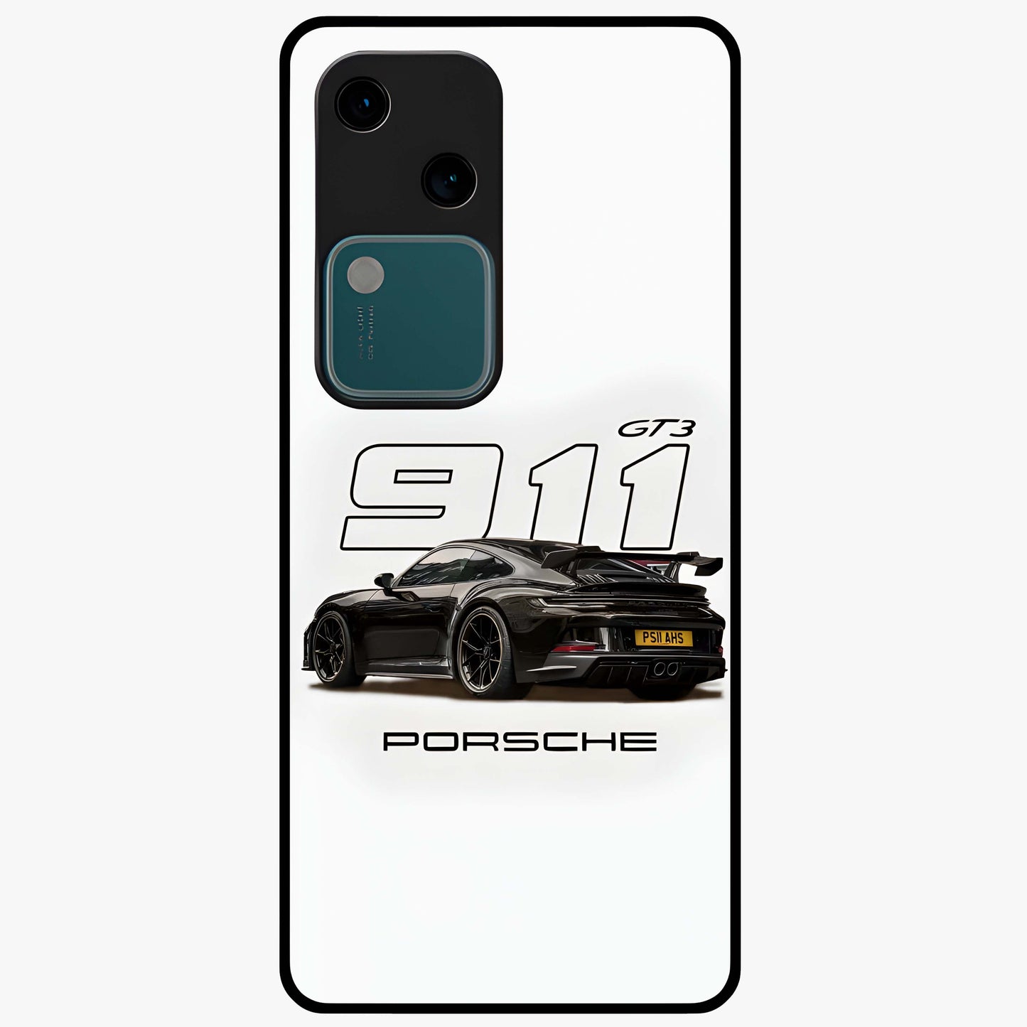 Turbo Legacy Icon Glass Case showing flat back view with iconic sports car inspired artwork and glossy glass finish.