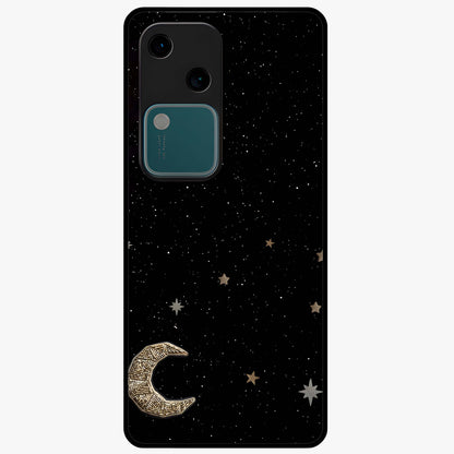 Twinkle Star With Half Moon Glass Case showing flat back view with star and half moon artwork and glossy glass finish.