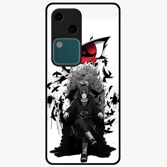 Uchiha Shadow Throne Glass Case showing flat back view with cosmic underwater themed artwork and glossy glass finish.