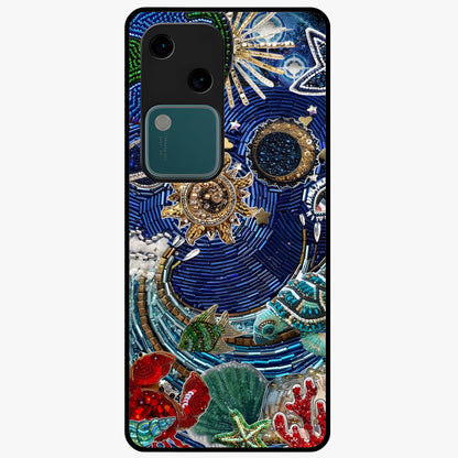 Universe Underwater Spark Glass Case showing flat back view with cosmic underwater themed artwork and glossy glass finish.
