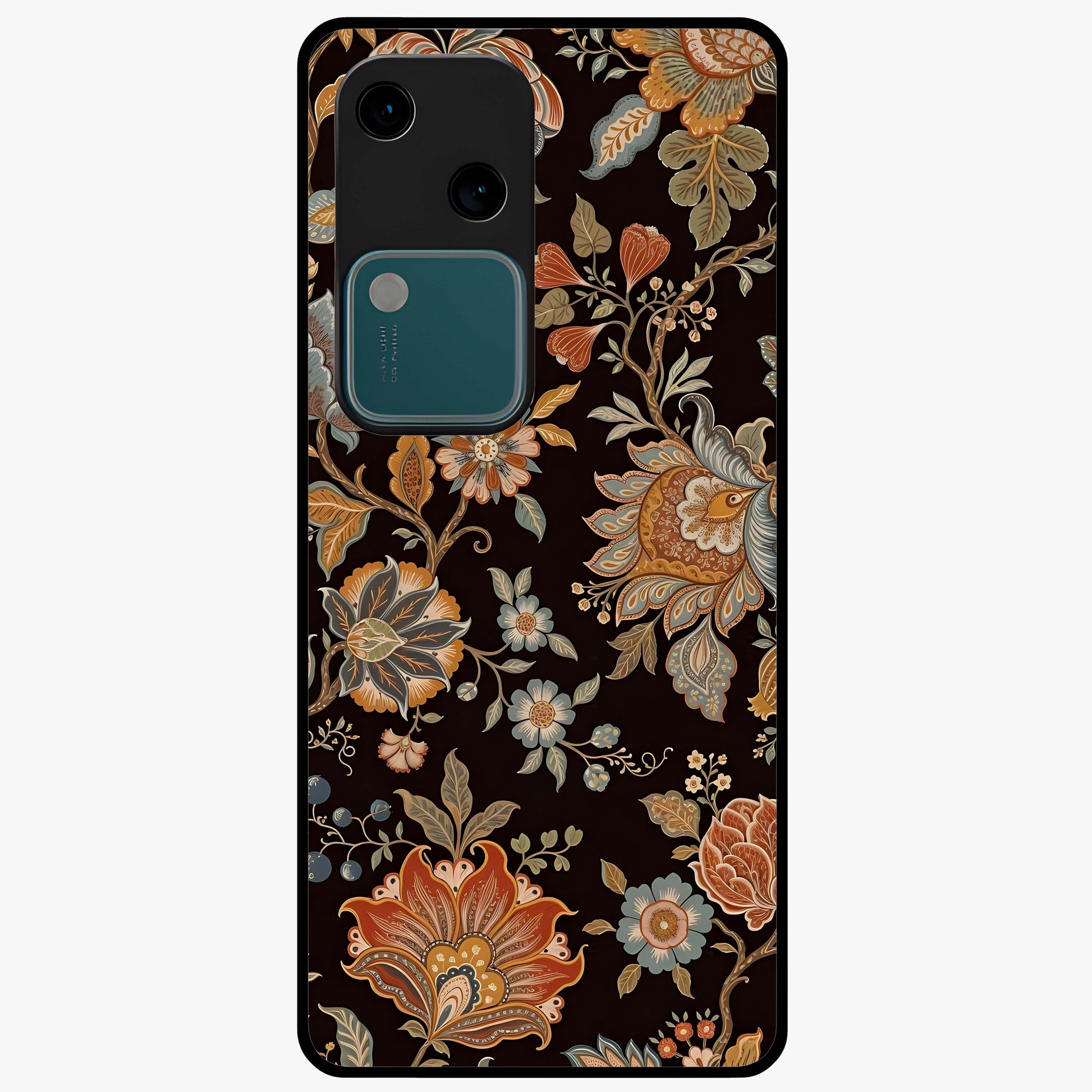 Vintage Floral Dream Glass Case showing flat back view with classic floral artwork and glossy glass finish.