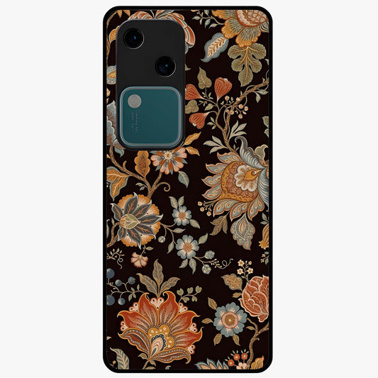 Vintage Floral Dream Glass Case showing flat back view with classic floral artwork and glossy glass finish.