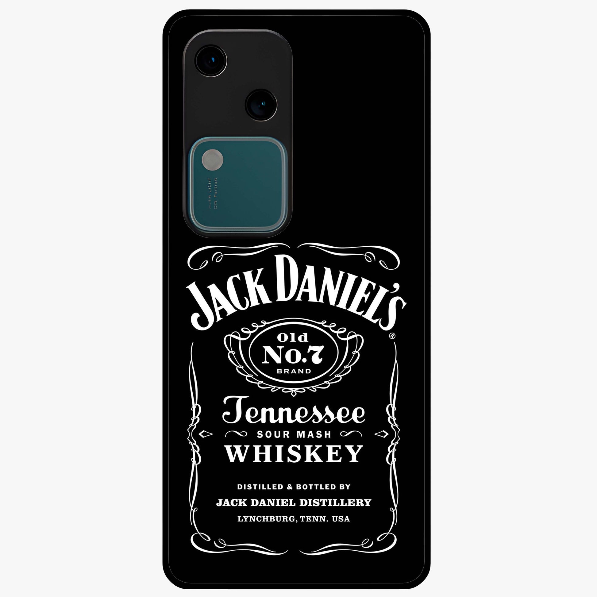 Vintage Whiskey Heritage Glass Case showing flat back view with classic whiskey inspired artwork and glossy glass finish.
