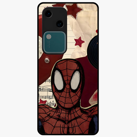 Web Warrior Vibes Glass Case showing flat back view with superhero inspired web themed artwork and glossy glass finish.