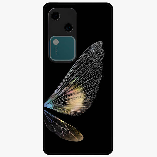 Whispers Of Wings Glass Case showing flat back view with graceful wing inspired artwork and glossy glass finish.