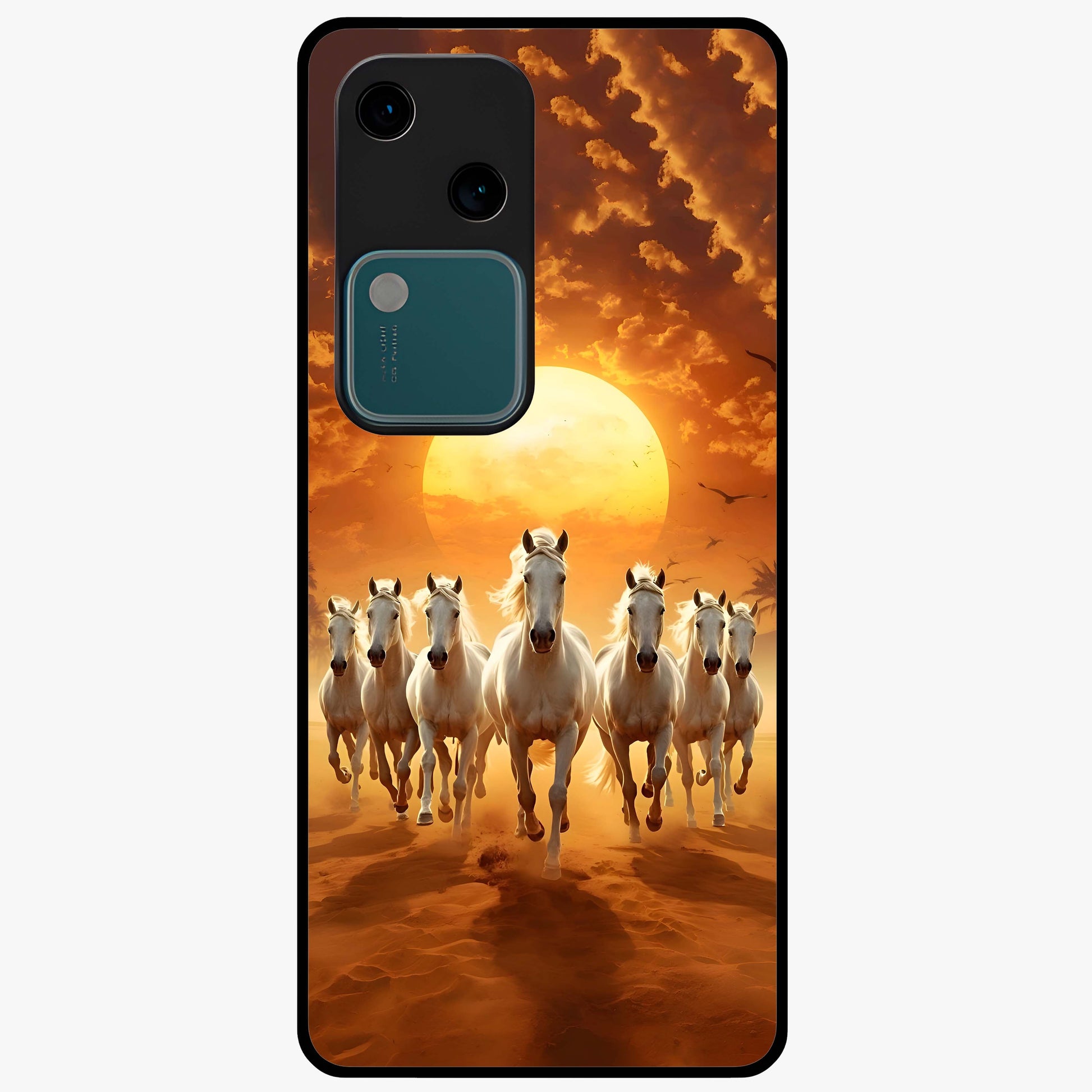 Wild Sunset Majesty Glass Case showing flat back view with majestic sunset landscape artwork and glossy glass finish.