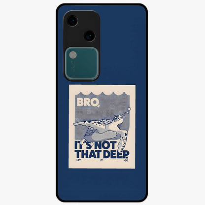 Worry Less Swim Glass Case showing flat back view with playful motivational artwork and glossy glass finish.
