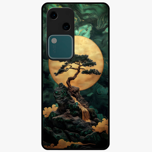 Zen Moon Rise Glass Case showing flat back view with calm moonrise artwork and glossy glass finish.