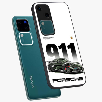 911 Turbo Dominance Glass Case displayed in premium angled mockup highlighting sporty car illustration and sleek glass surface.