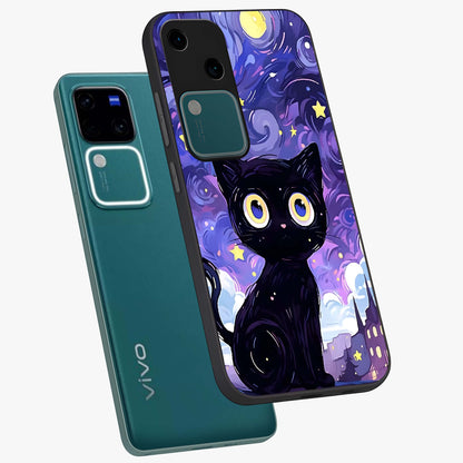 Abstract Cat Art Glass Case displayed in angled mockup highlighting modern abstract cat artwork and sleek glass surface.