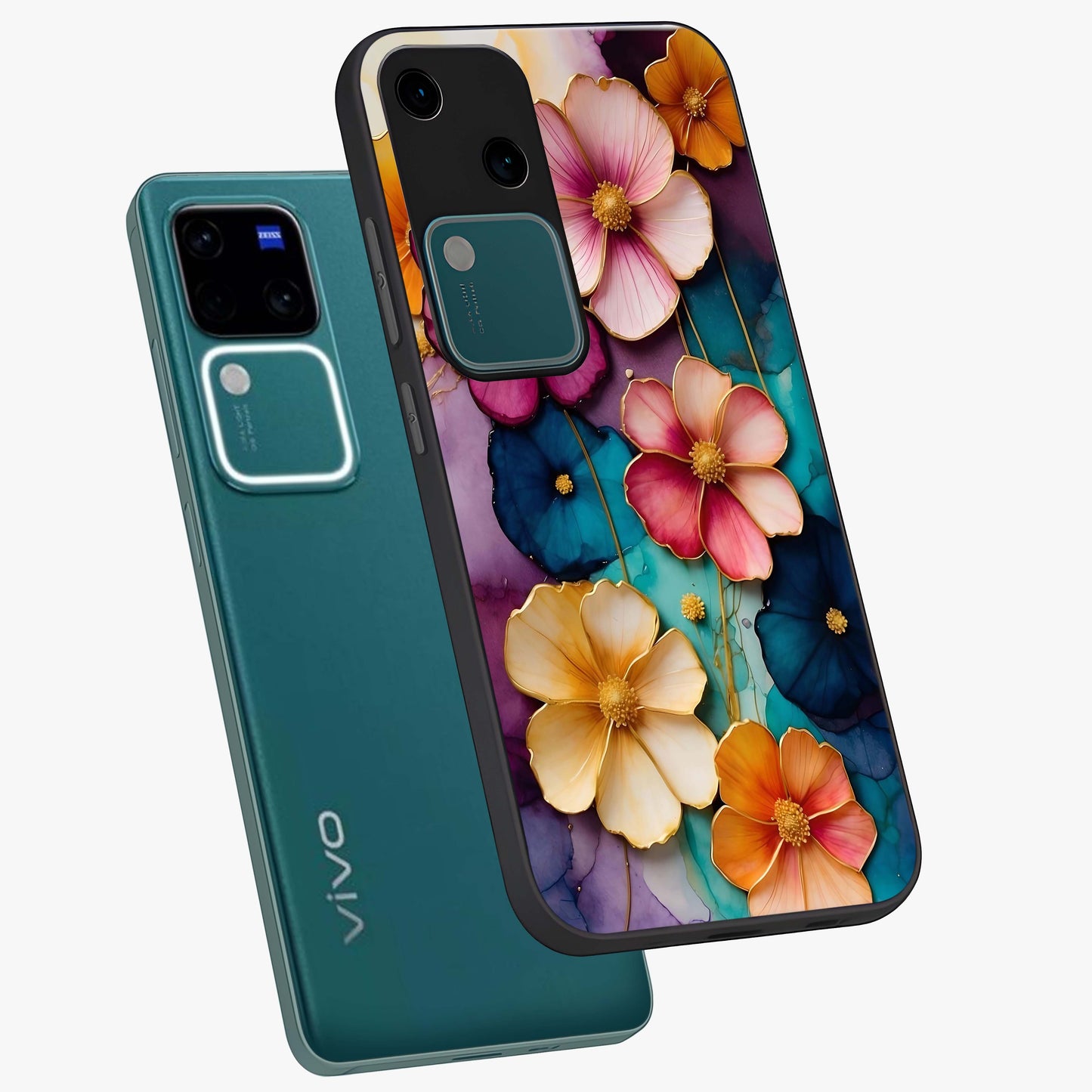 Artlyn Grace Flower Pattern Glass Case displayed in angled mockup highlighting delicate flower pattern design and smooth glass surface.