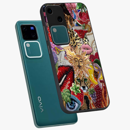 Beaded Fashion Jungle Glass Case displayed in angled mockup highlighting colorful fashion bead design and artistic pattern.