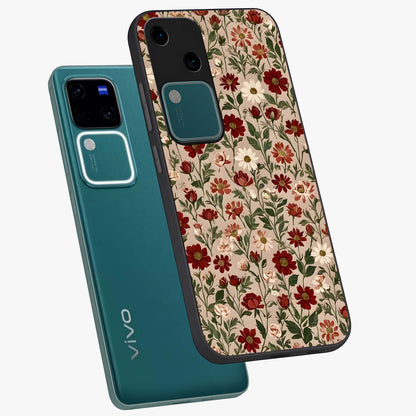 Biege Flower With Leaf Glass Case displayed in angled mockup highlighting minimal floral leaf design and elegant aesthetic.