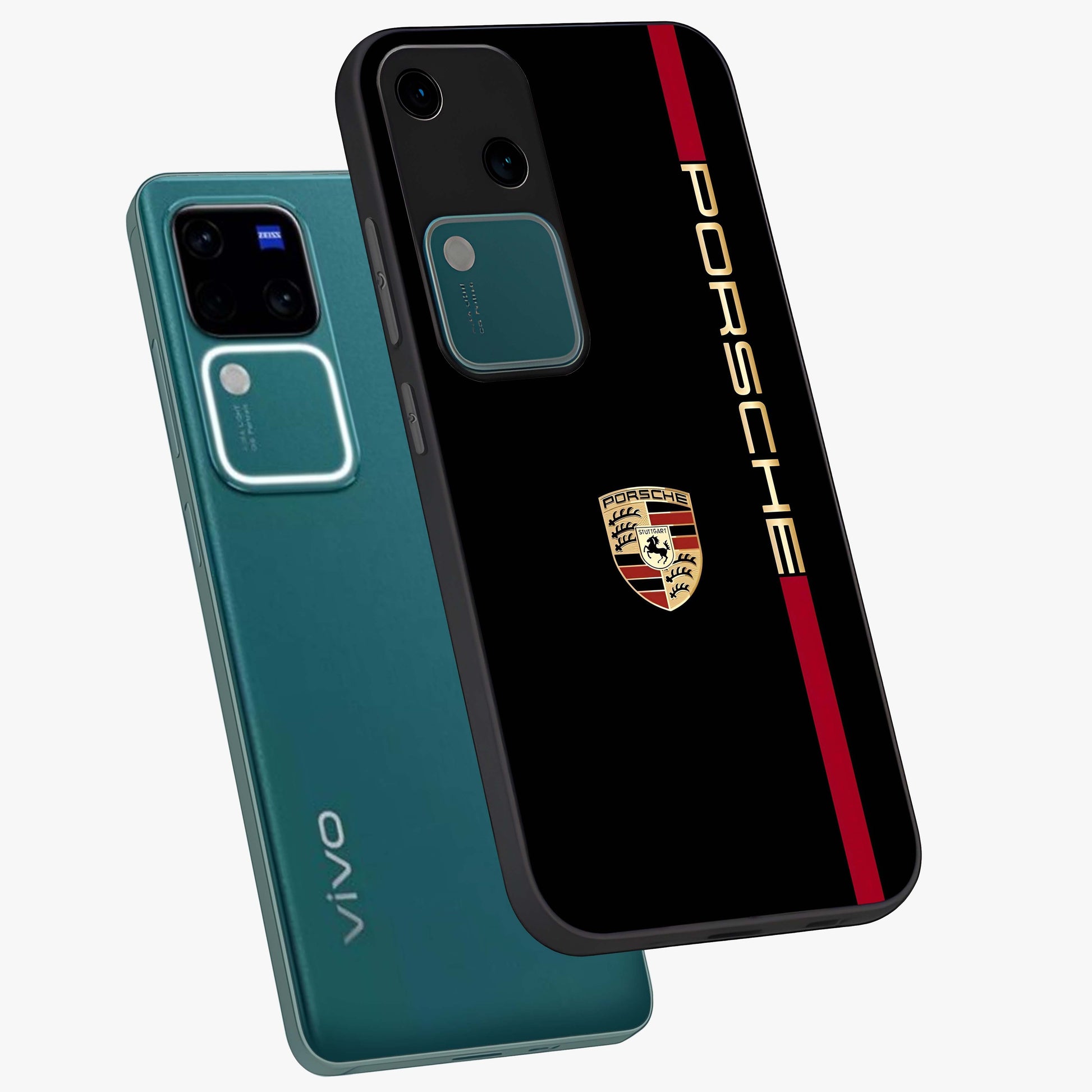 Black Minimal Porsche Glass Case displayed in angled mockup highlighting modern minimal car illustration and clean aesthetic design.