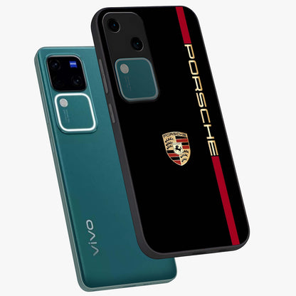 Black Minimal Porsche Glass Case displayed in angled mockup highlighting modern minimal car illustration and clean aesthetic design.