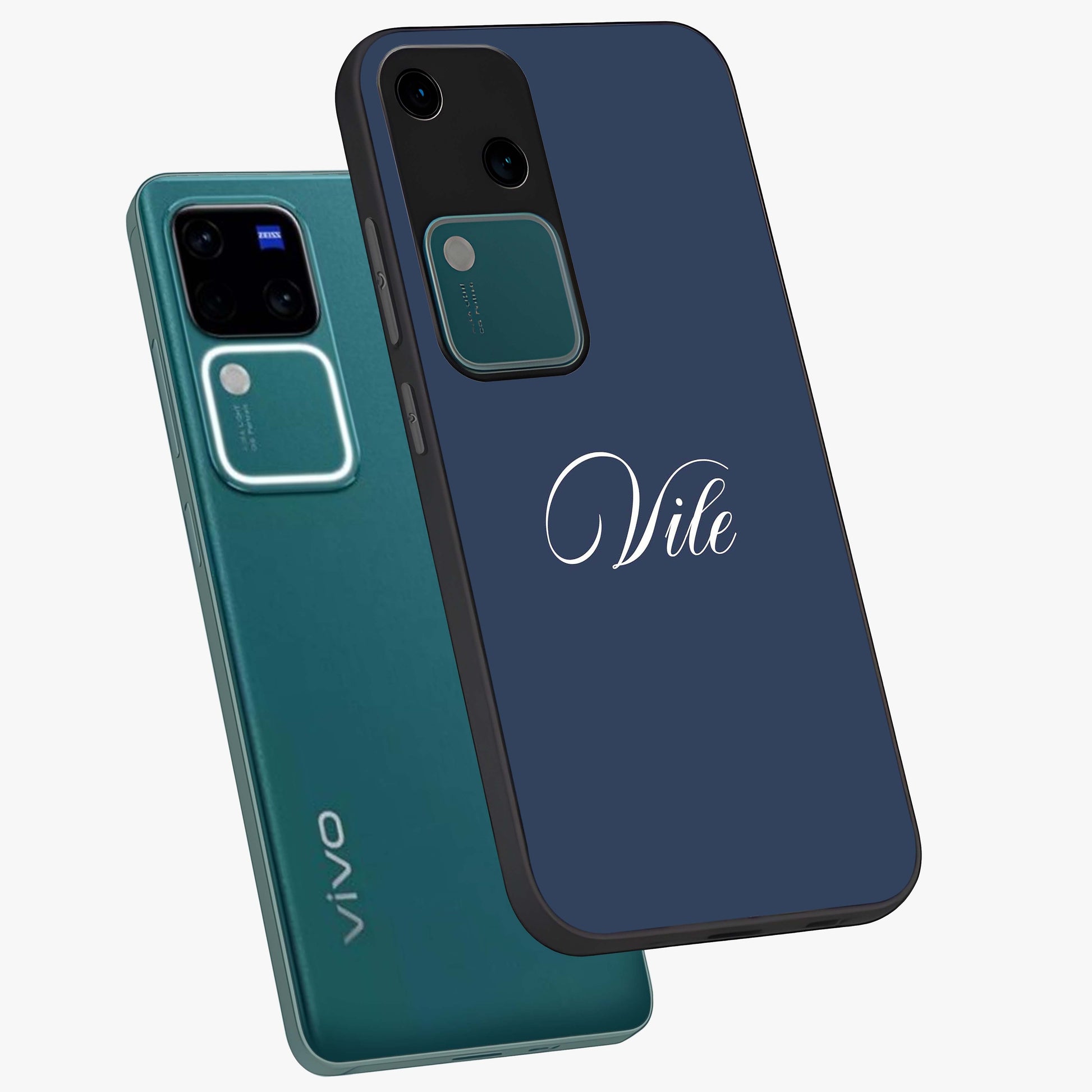 Blue Vintage Floral Pattern Glass Case showing flat back view with elegant vintage floral artwork and glossy glass finish.