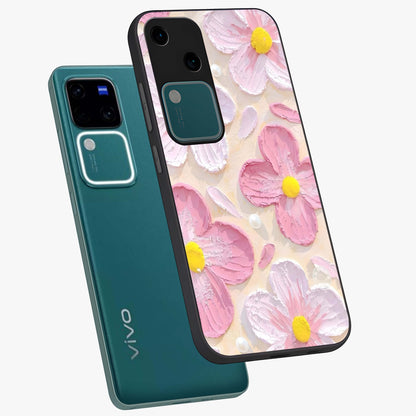Blush Bloom Texture Glass Case displayed in angled mockup highlighting subtle bloom pattern with aesthetic pastel design.
