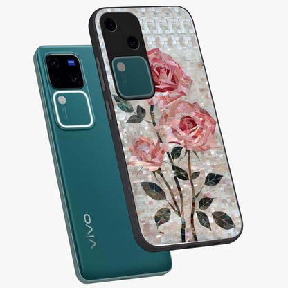 Blush Mosaic Bloom Glass Case displayed in angled mockup highlighting artistic mosaic flower pattern with aesthetic design.