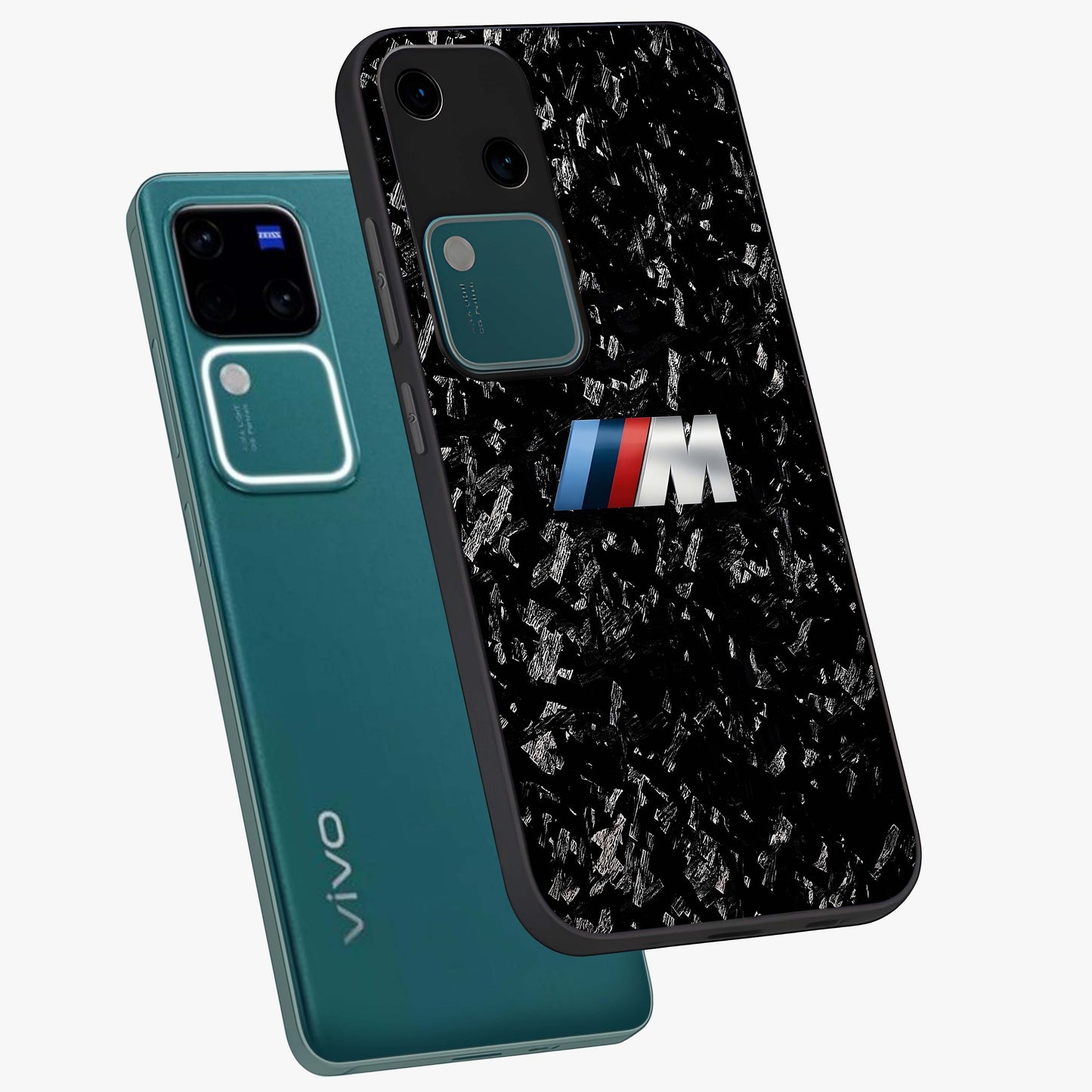 Carbon Speed Mark Glass Case displayed in angled mockup highlighting racing inspired carbon design and sleek aesthetic style.