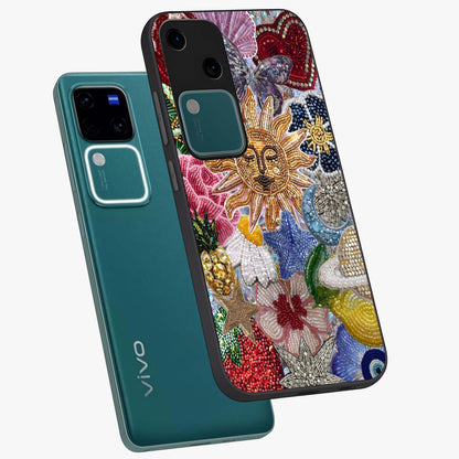 Celestial Floral and Playful Glass Case displayed in angled mockup highlighting playful floral design with dreamy celestial elements.